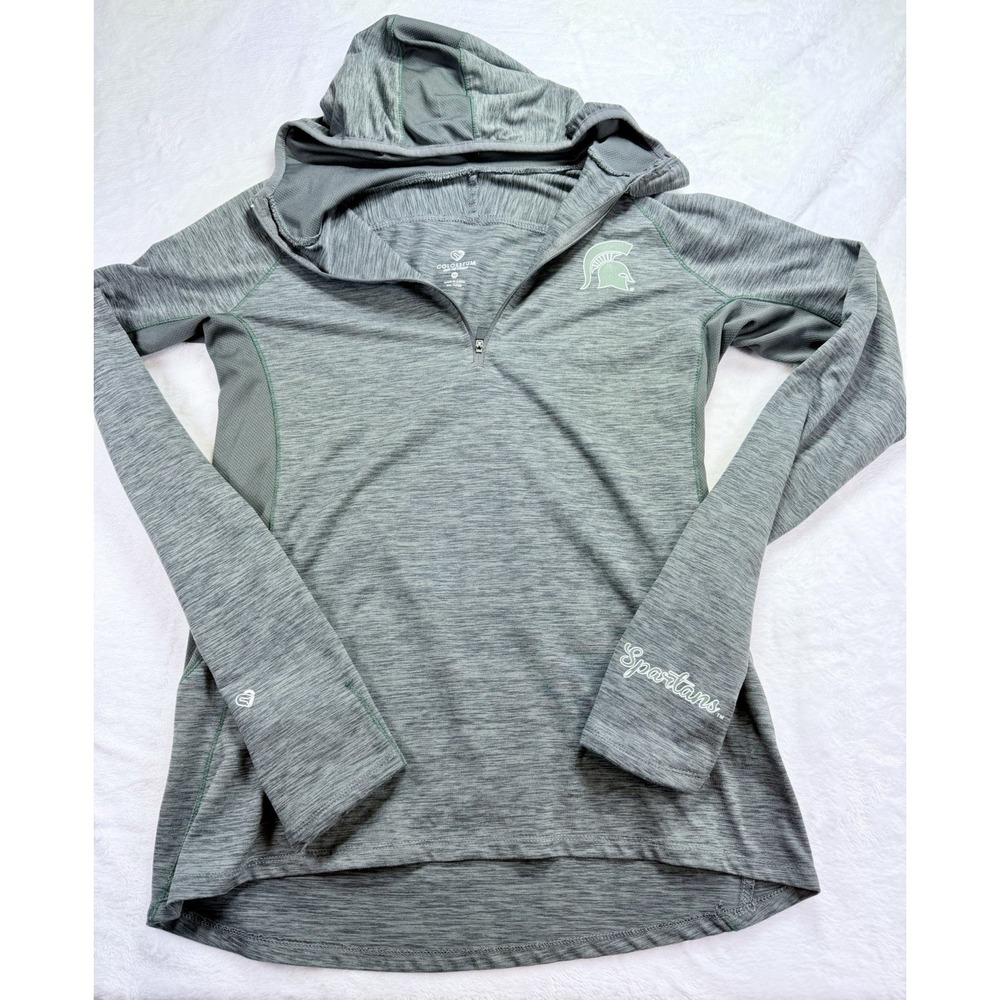 Colosseum Michigan‎ State Spartans Women's Quarter Zip Hoodie Gray Green Sz Med